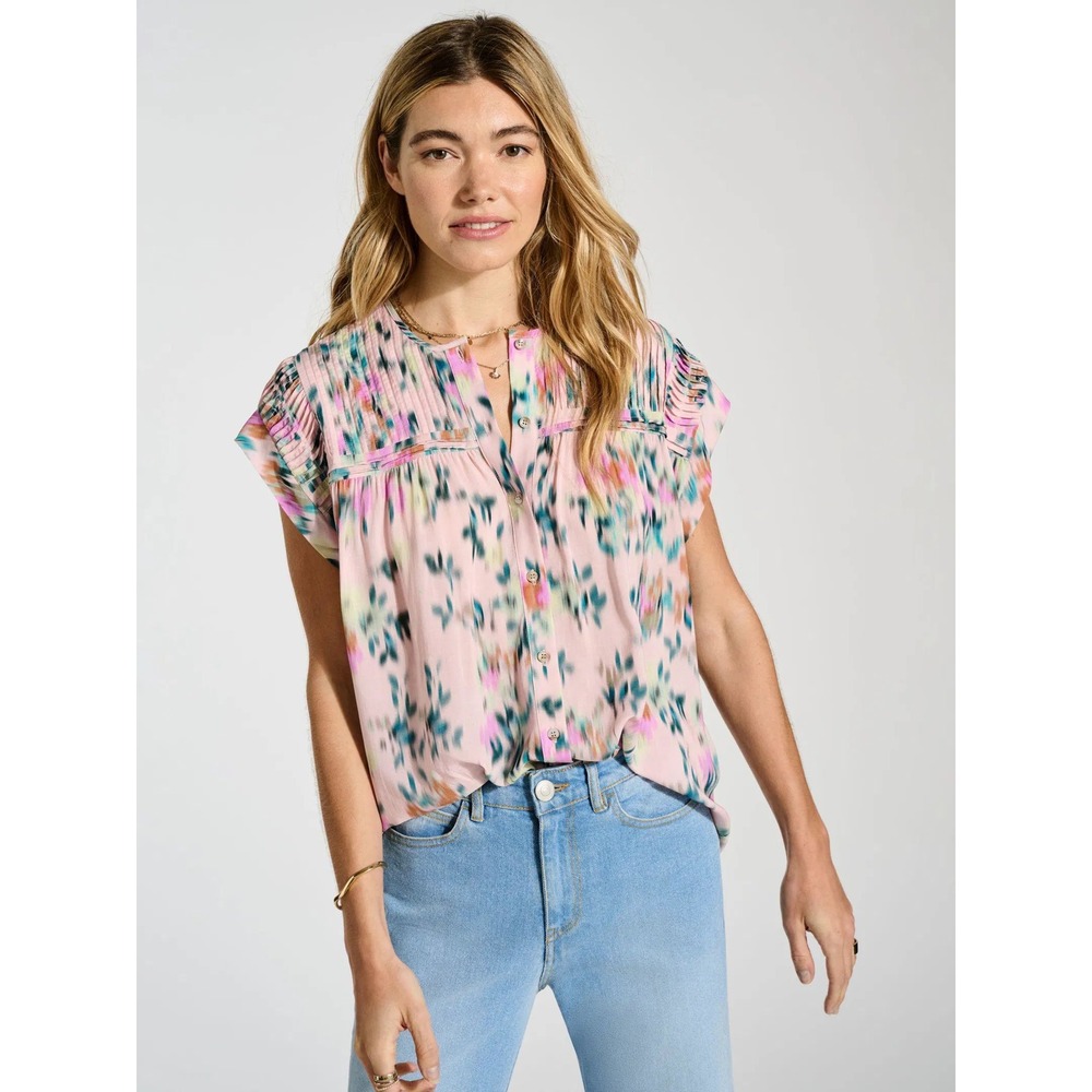 Baukjen Pink Gia‎ Floral Watercolor Short Sleeve Blouse Size US 4